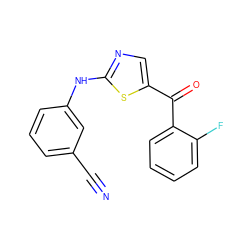 N#Cc1cccc(Nc2ncc(C(=O)c3ccccc3F)s2)c1 ZINC000028136221