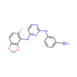 N#Cc1cccc(Nc2nccc(Nc3c(Cl)ccc4c3OCO4)n2)c1 ZINC000029043363