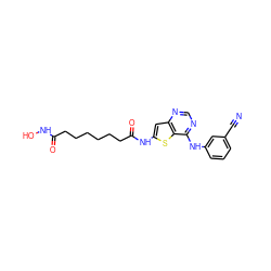 N#Cc1cccc(Nc2ncnc3cc(NC(=O)CCCCCCC(=O)NO)sc23)c1 ZINC001772623551