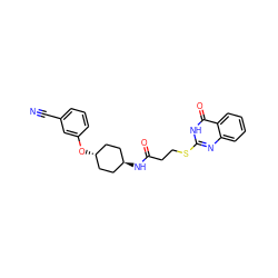 N#Cc1cccc(O[C@H]2CC[C@H](NC(=O)CCSc3nc4ccccc4c(=O)[nH]3)CC2)c1 ZINC000299847932