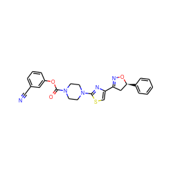 N#Cc1cccc(OC(=O)N2CCN(c3nc(C4=NO[C@@H](c5ccccc5)C4)cs3)CC2)c1 ZINC000653847503