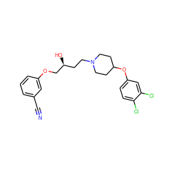 N#Cc1cccc(OC[C@@H](O)CCN2CCC(Oc3ccc(Cl)c(Cl)c3)CC2)c1 ZINC000095557817