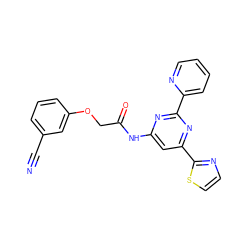 N#Cc1cccc(OCC(=O)Nc2cc(-c3nccs3)nc(-c3ccccn3)n2)c1 ZINC000029041658