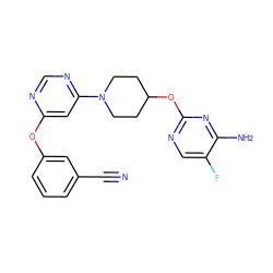 N#Cc1cccc(Oc2cc(N3CCC(Oc4ncc(F)c(N)n4)CC3)ncn2)c1 ZINC000049031411