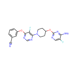 N#Cc1cccc(Oc2ncnc(N3CCC(Oc4ncc(F)c(N)n4)CC3)c2F)c1 ZINC000049021917