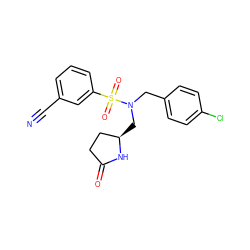 N#Cc1cccc(S(=O)(=O)N(Cc2ccc(Cl)cc2)C[C@@H]2CCC(=O)N2)c1 ZINC000103239915