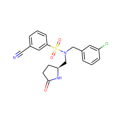 N#Cc1cccc(S(=O)(=O)N(Cc2cccc(Cl)c2)C[C@@H]2CCC(=O)N2)c1 ZINC000103239918