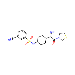 N#Cc1cccc(S(=O)(=O)N[C@H]2CC[C@H]([C@H](N)C(=O)N3CCSC3)CC2)c1 ZINC000261137324