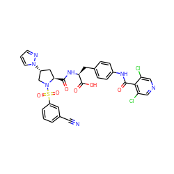 N#Cc1cccc(S(=O)(=O)N2C[C@H](n3cccn3)C[C@H]2C(=O)N[C@@H](Cc2ccc(NC(=O)c3c(Cl)cncc3Cl)cc2)C(=O)O)c1 ZINC000049763117