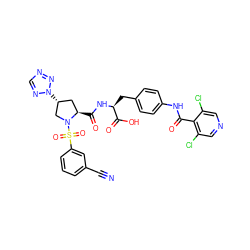 N#Cc1cccc(S(=O)(=O)N2C[C@H](n3ncnn3)C[C@H]2C(=O)N[C@@H](Cc2ccc(NC(=O)c3c(Cl)cncc3Cl)cc2)C(=O)O)c1 ZINC000049763231