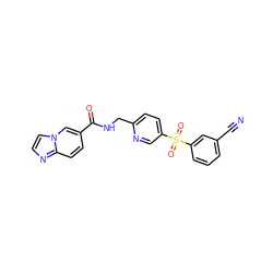 N#Cc1cccc(S(=O)(=O)c2ccc(CNC(=O)c3ccc4nccn4c3)nc2)c1 ZINC001772603397