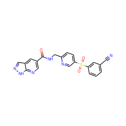 N#Cc1cccc(S(=O)(=O)c2ccc(CNC(=O)c3cnc4[nH]ncc4c3)nc2)c1 ZINC001772634310