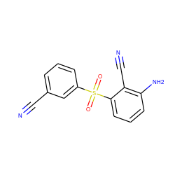 N#Cc1cccc(S(=O)(=O)c2cccc(N)c2C#N)c1 ZINC000005933126