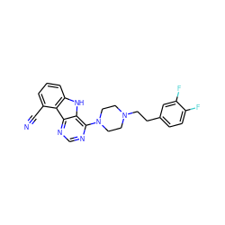 N#Cc1cccc2[nH]c3c(N4CCN(CCc5ccc(F)c(F)c5)CC4)ncnc3c12 ZINC000100989811