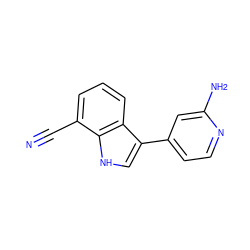 N#Cc1cccc2c(-c3ccnc(N)c3)c[nH]c12 ZINC001772579762