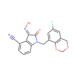 N#Cc1cccc2c1/C(=N/O)C(=O)N2Cc1cc(F)cc2c1OCOC2 ZINC000043015707