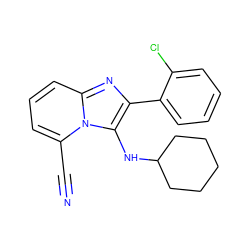 N#Cc1cccc2nc(-c3ccccc3Cl)c(NC3CCCCC3)n12 ZINC000072177730