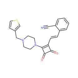 N#Cc1ccccc1/C=C/c1c(N2CCN(Cc3ccsc3)CC2)c(=O)c1=O ZINC000049034008