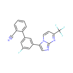 N#Cc1ccccc1-c1cc(F)cc(-c2cnc3nc(C(F)(F)F)ccn23)c1 ZINC000013678267