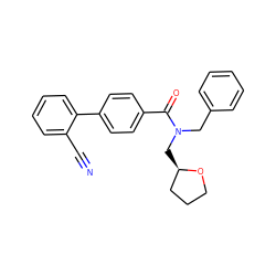 N#Cc1ccccc1-c1ccc(C(=O)N(Cc2ccccc2)C[C@@H]2CCCO2)cc1 ZINC000040934808