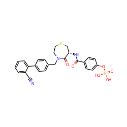 N#Cc1ccccc1-c1ccc(CN2CCSC[C@H](NC(=O)c3ccc(OP(=O)(O)O)cc3)C2=O)cc1 ZINC000028756304