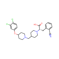 N#Cc1ccccc1C[C@@H](C(=O)O)N1CCC(CN2CCC(Oc3ccc(Cl)c(Cl)c3)CC2)CC1 ZINC000034026667