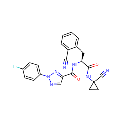 N#Cc1ccccc1C[C@H](NC(=O)c1cnn(-c2ccc(F)cc2)n1)C(=O)NC1(C#N)CC1 ZINC001772642496