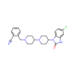 N#Cc1ccccc1CN1CCC(N2CCC(n3c(=O)[nH]c4cc(Cl)ccc43)CC2)CC1 ZINC000045506612