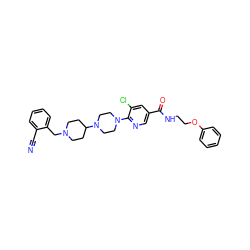 N#Cc1ccccc1CN1CCC(N2CCN(c3ncc(C(=O)NCCOc4ccccc4)cc3Cl)CC2)CC1 ZINC000049745237