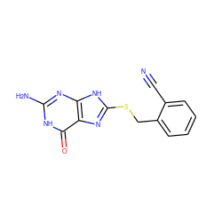 N#Cc1ccccc1CSc1nc2c(=O)[nH]c(N)nc2[nH]1 ZINC000584905314