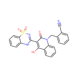 N#Cc1ccccc1Cn1c(=O)c(C2=NS(=O)(=O)c3ccccc3N2)c(O)c2ccccc21 ZINC000101035651