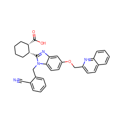 N#Cc1ccccc1Cn1c([C@@H]2CCCC[C@@H]2C(=O)O)nc2cc(OCc3ccc4ccccc4n3)ccc21 ZINC000217431526