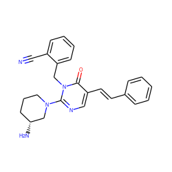 N#Cc1ccccc1Cn1c(N2CCC[C@@H](N)C2)ncc(/C=C/c2ccccc2)c1=O ZINC000066104248