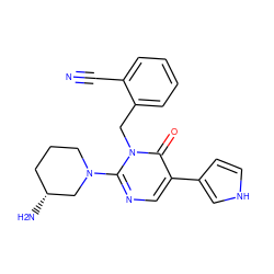 N#Cc1ccccc1Cn1c(N2CCC[C@@H](N)C2)ncc(-c2cc[nH]c2)c1=O ZINC000038318653