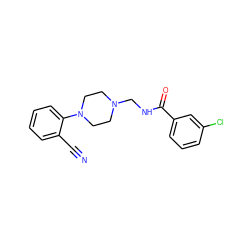 N#Cc1ccccc1N1CCN(CNC(=O)c2cccc(Cl)c2)CC1 ZINC000013762314