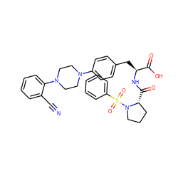 N#Cc1ccccc1N1CCN(c2ccc(C[C@H](NC(=O)[C@@H]3CCCN3S(=O)(=O)c3ccccc3)C(=O)O)cc2)CC1 ZINC000028978685