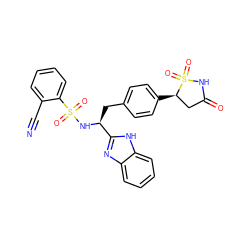 N#Cc1ccccc1S(=O)(=O)N[C@@H](Cc1ccc([C@@H]2CC(=O)NS2(=O)=O)cc1)c1nc2ccccc2[nH]1 ZINC000036088766