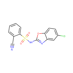 N#Cc1ccccc1S(=O)(=O)Nc1nc2cc(Cl)ccc2o1 ZINC000028572620