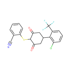 N#Cc1ccccc1SC1C(=O)CC(c2c(Cl)cccc2C(F)(F)F)CC1=O ZINC000299825699