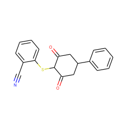 N#Cc1ccccc1SC1C(=O)CC(c2ccccc2)CC1=O ZINC000299835884