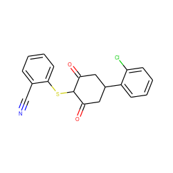 N#Cc1ccccc1SC1C(=O)CC(c2ccccc2Cl)CC1=O ZINC000299825764