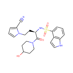 N#Cc1cccn1CC[C@@H](NS(=O)(=O)c1cccc2[nH]ccc12)C(=O)N1CCC(O)CC1 ZINC000115170279