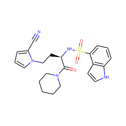 N#Cc1cccn1CC[C@@H](NS(=O)(=O)c1cccc2[nH]ccc12)C(=O)N1CCCCC1 ZINC000115832449