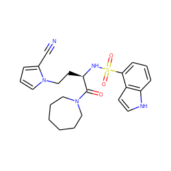 N#Cc1cccn1CC[C@@H](NS(=O)(=O)c1cccc2[nH]ccc12)C(=O)N1CCCCCC1 ZINC000115825347