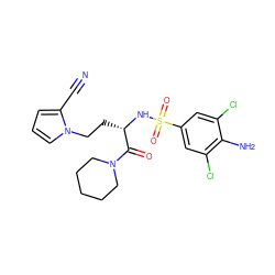 N#Cc1cccn1CC[C@H](NS(=O)(=O)c1cc(Cl)c(N)c(Cl)c1)C(=O)N1CCCCC1 ZINC000115826730