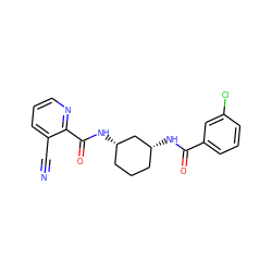 N#Cc1cccnc1C(=O)N[C@H]1CCC[C@@H](NC(=O)c2cccc(Cl)c2)C1 ZINC000095592756