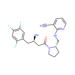 N#Cc1cccnc1NC[C@@H]1CCCN1C(=O)C[C@H](N)Cc1cc(F)c(F)cc1F ZINC000043122976