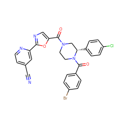 N#Cc1ccnc(-c2ncc(C(=O)N3CCN(C(=O)c4ccc(Br)cc4)[C@@H](c4ccc(Cl)cc4)C3)o2)c1 ZINC001772605368