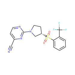 N#Cc1ccnc(N2CC[C@H](S(=O)(=O)c3ccccc3C(F)(F)F)C2)n1 ZINC000168422260