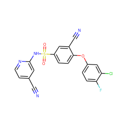 N#Cc1ccnc(NS(=O)(=O)c2ccc(Oc3ccc(F)c(Cl)c3)c(C#N)c2)c1 ZINC000473224179